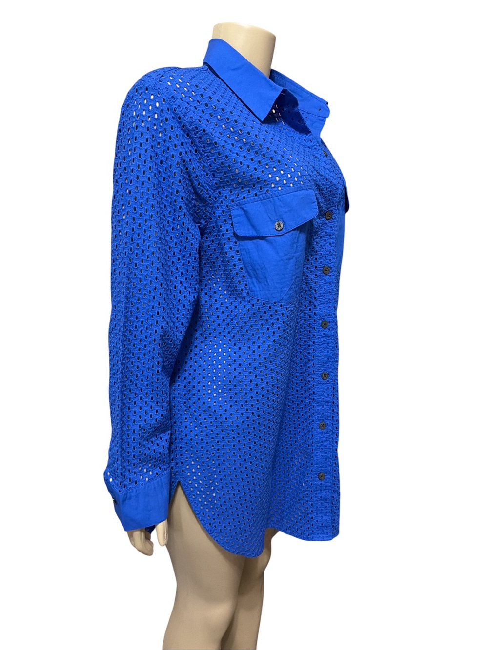 NWT Tommy Bahama Size L Eyelet Cove Boyfriend Shirt Long Sleeves Blue - Picture 4 of 12